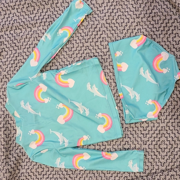Swimsuit Teal and Bright Rainbows and Dolphin Size 18-24M - Picture 5 of 6